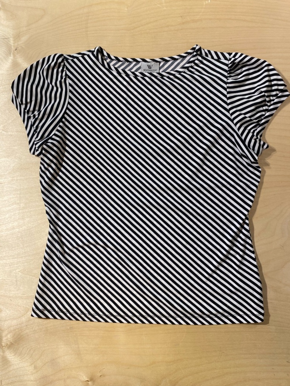 Worthington Black & White Diagonal Stripe Short Sleeve Top PL (RD)